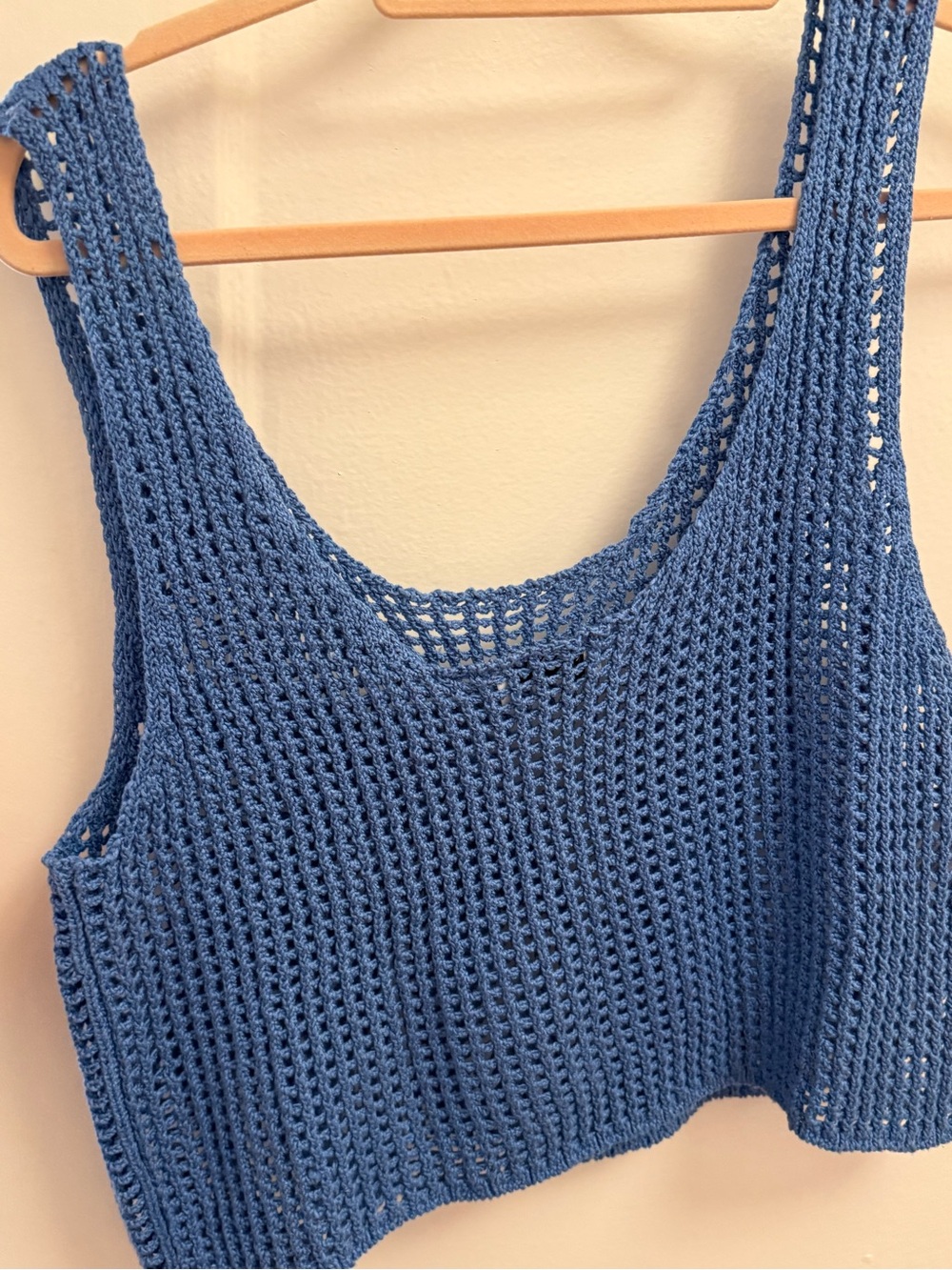 Mango Blue Crochet Crop Tank Top